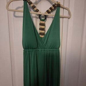 SUZY SHIER EUC boho beaded bright green halter maxi festival dress Sz XL